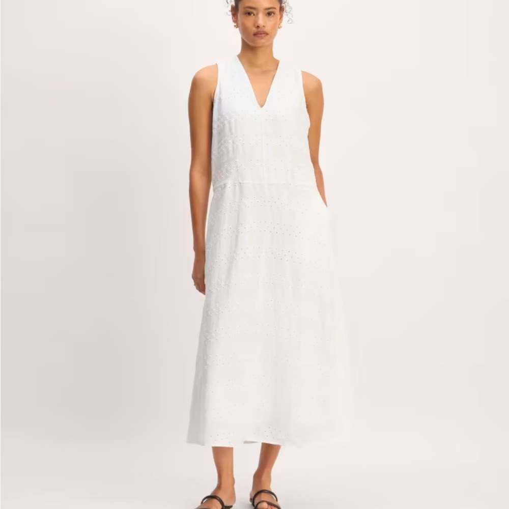 Everlane NWT The Linen Eyelet Maxi Dress White XXS/XS